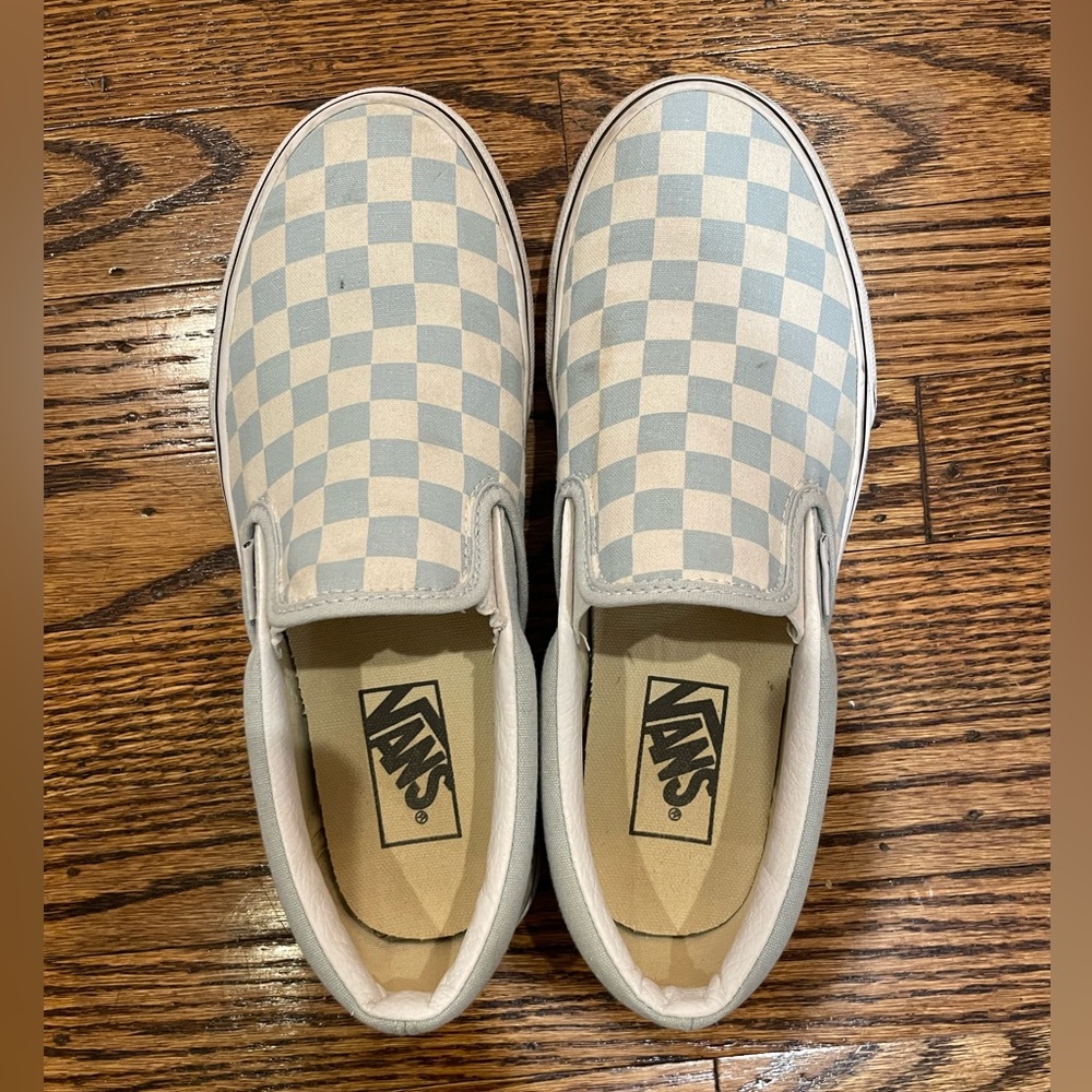 Vans light blue checkerboard slip ons women’s size 7.0